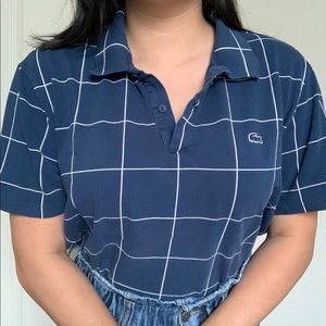 Navy blue grid block pattern Lacoste polo